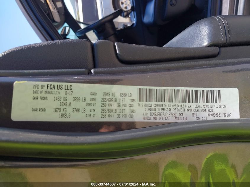 2018 Jeep Grand Cherokee Limited 4X4 VIN: 1C4RJFBG7JC137082 Lot: 39744537