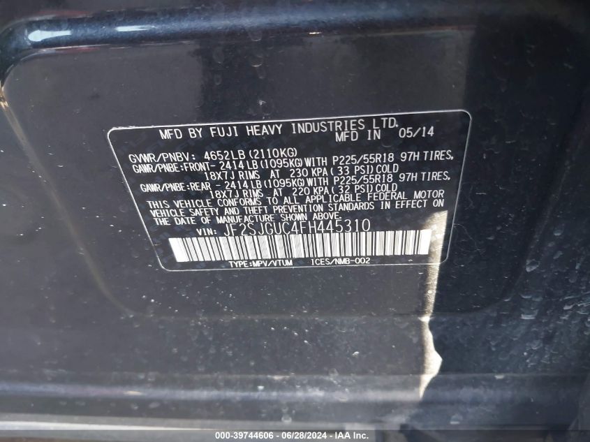 2015 Subaru Forester 2.0Xt Touring VIN: JF2SJGUC4FH445310 Lot: 39744606