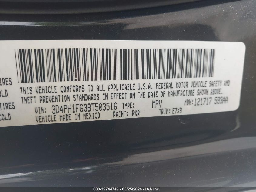 2011 Dodge Journey Mainstreet VIN: 3D4PH1FG3BT503516 Lot: 39744749