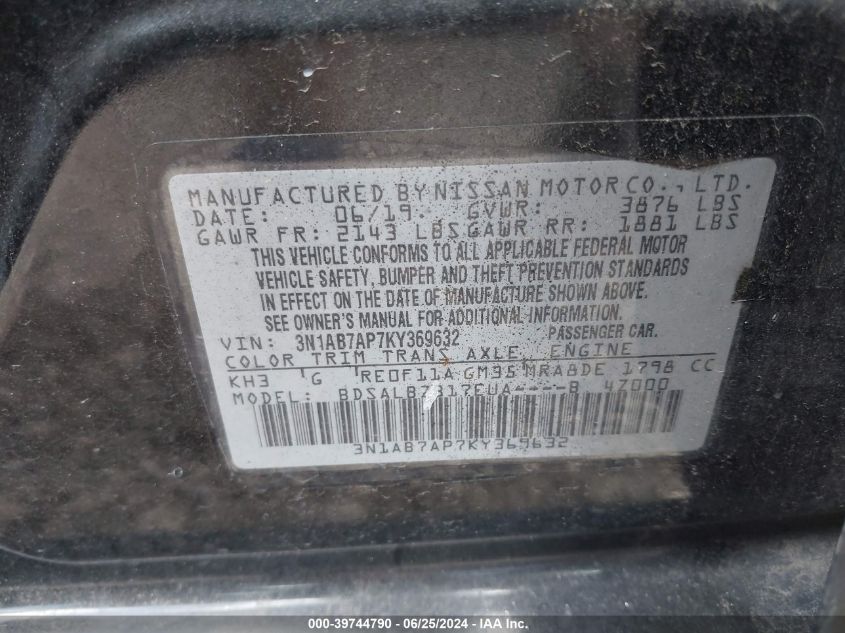 3N1AB7AP7KY369632 2019 Nissan Sentra S