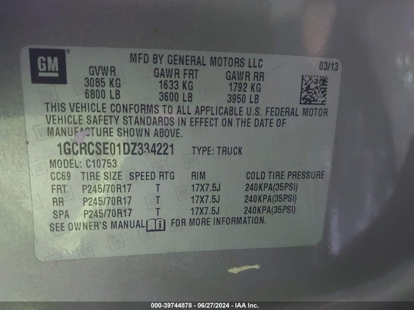 2013 CHEVROLET SILVERADO 1500 LT - 1GCRCSE01DZ334221