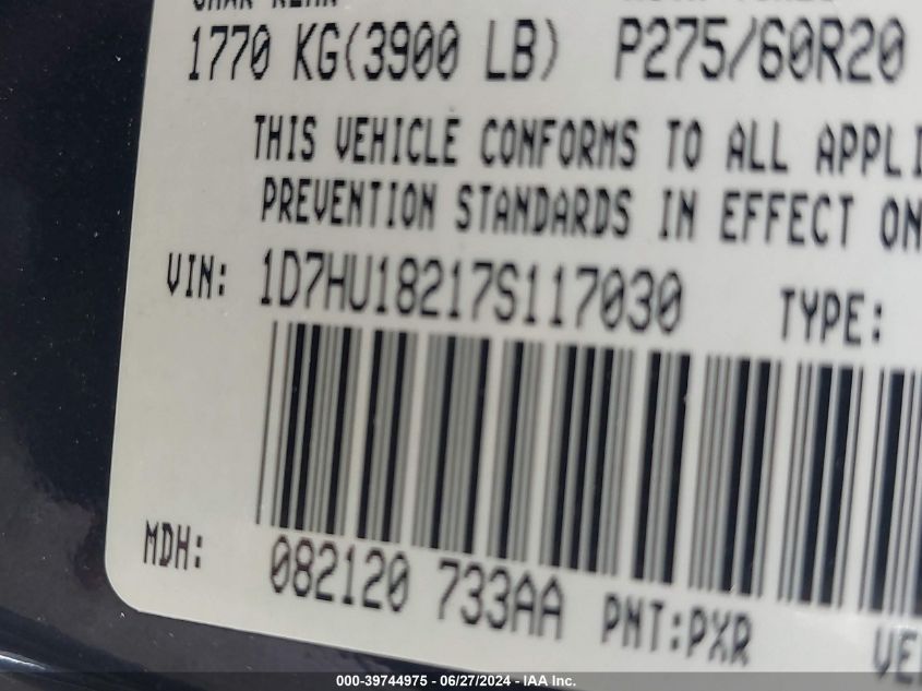 2007 Dodge Ram 1500 Slt/Trx4 Off Road/Sport VIN: 1D7HU18217S117030 Lot: 39744975