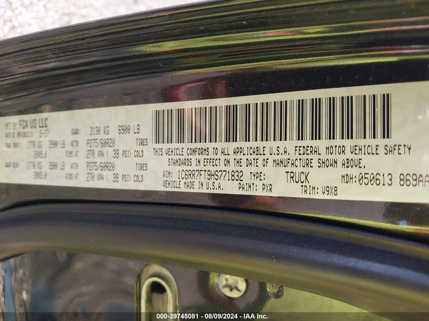 2017 Ram 1500 St VIN: 1C6RR7FT9HS771832 Lot: 39745081
