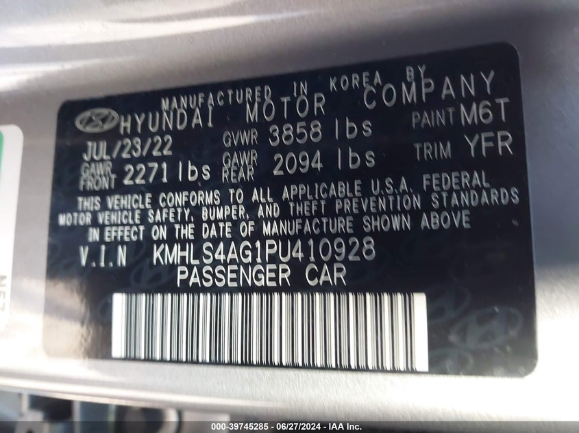 VIN KMHLS4AG1PU410928 2023 HYUNDAI ELANTRA SEL