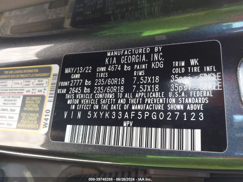 2023 Kia Sportage Ex VIN: 5XYK33AF5PG027123 Lot: 39745288