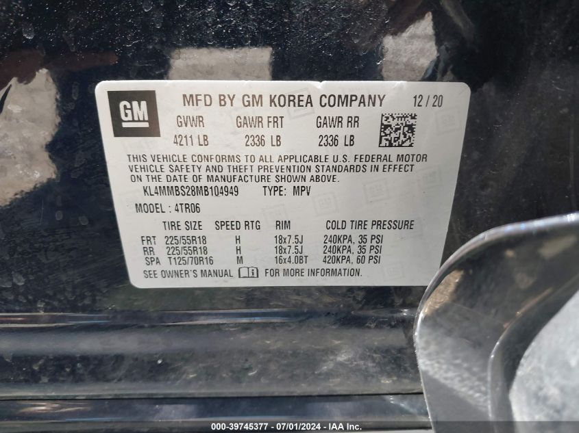 2021 Buick Encore Gx Fwd Preferred VIN: KL4MMBS28MB104949 Lot: 39745377