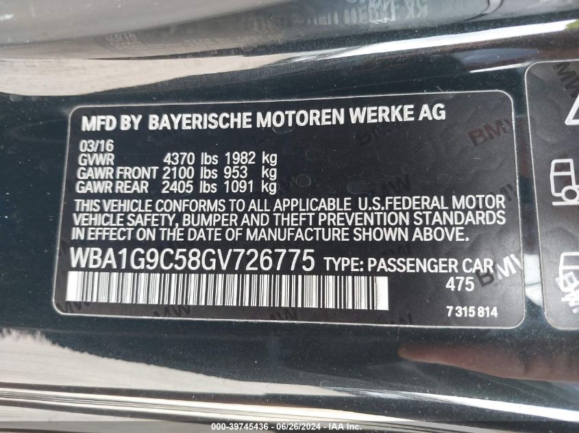 VIN WBA1G9C58GV726775 2016 BMW 228I no.9