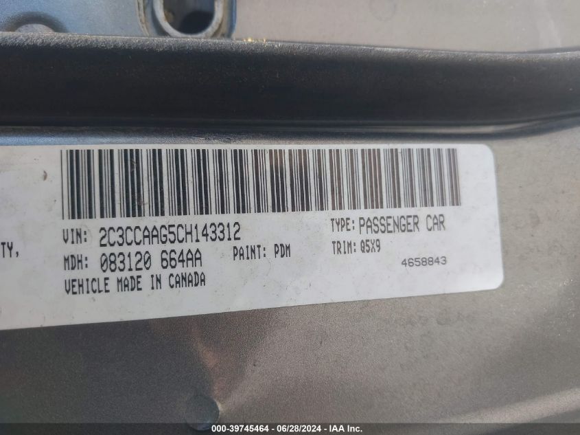 2012 Chrysler 300 VIN: 2C3CCAAG5CH143312 Lot: 39745464