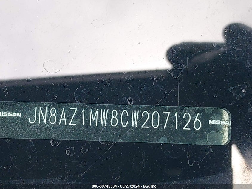 2012 Nissan Murano Sl VIN: JN8AZ1MW8CW207126 Lot: 39745534