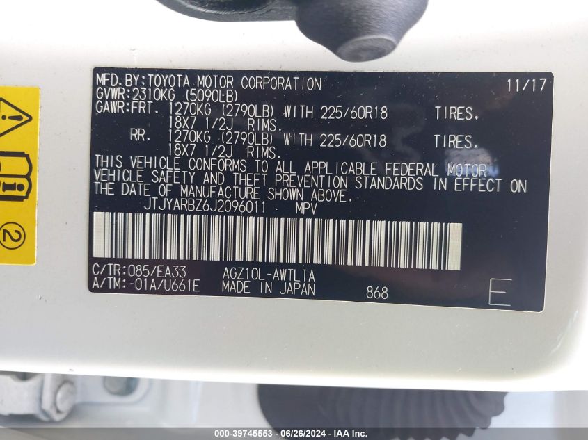 2018 Lexus Nx 300/Base/F Sport VIN: JTJYARBZ6J2096011 Lot: 39745553