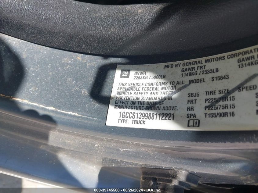 2008 Chevrolet Colorado Lt VIN: 1GCCS139988112221 Lot: 39745560
