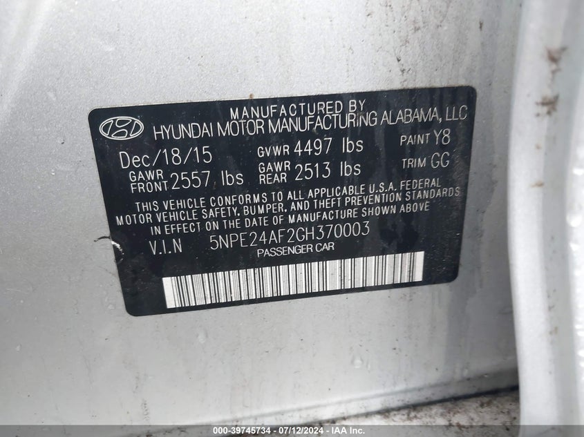 2016 HYUNDAI SONATA SE - 5NPE24AF2GH370003