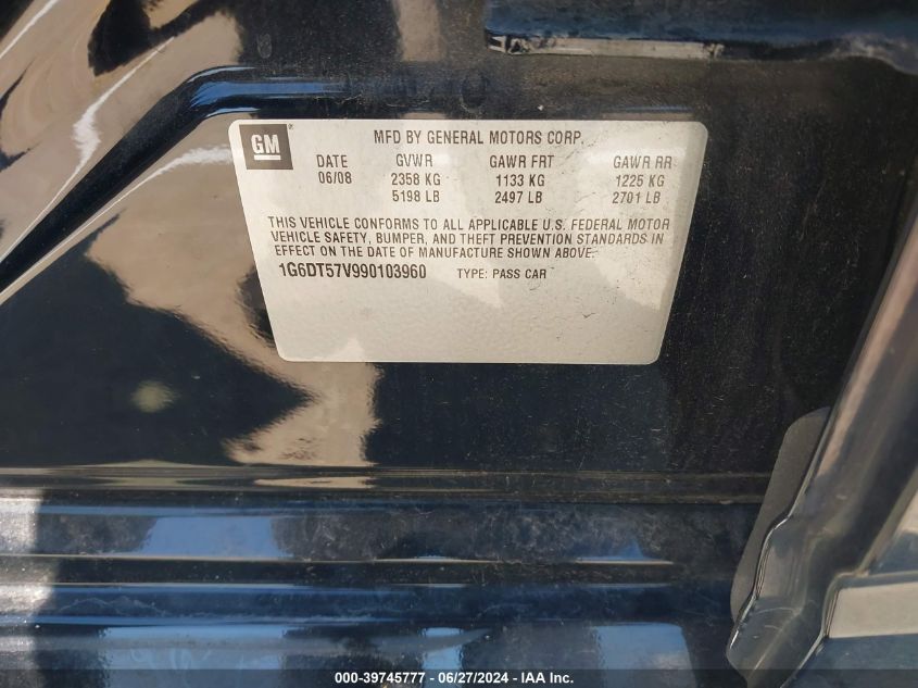 2009 Cadillac Cts Hi Feature V6 VIN: 1G6DT57V990103960 Lot: 39745777