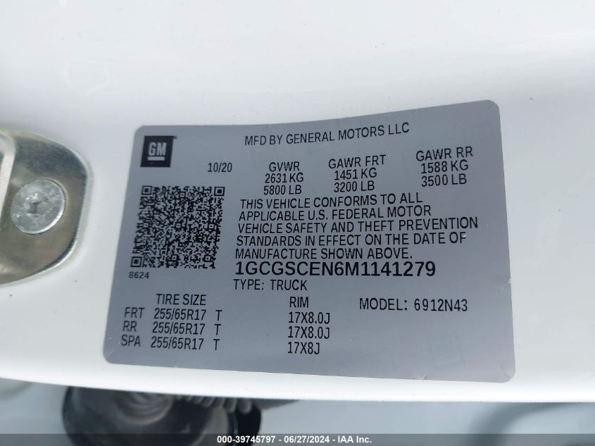 2021 Chevrolet Colorado 2Wd Short Box Lt VIN: 1GCGSCEN6M1141279 Lot: 39745797