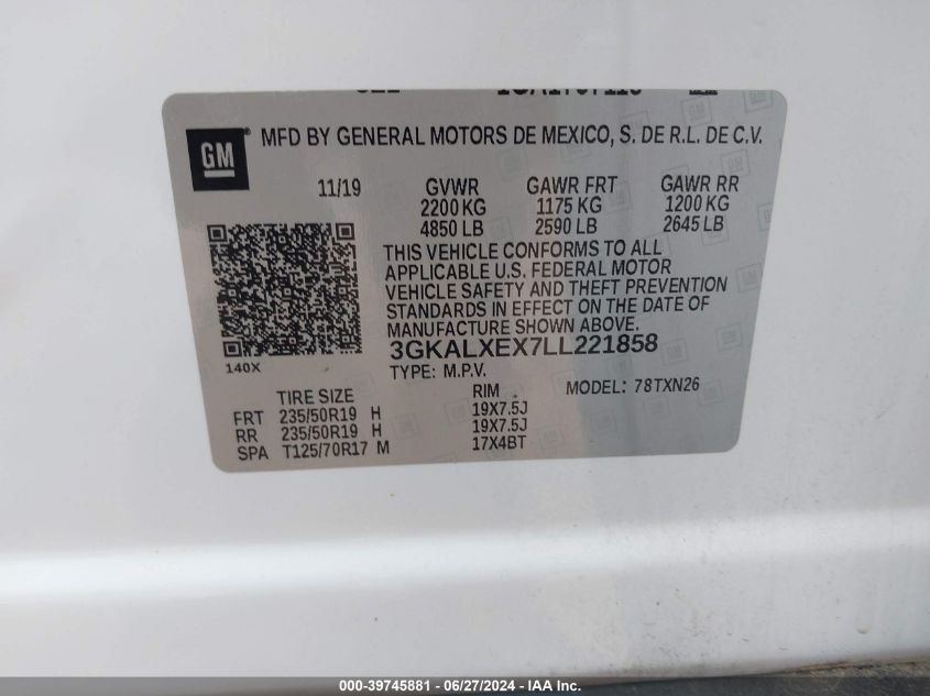 2020 GMC Terrain Denali VIN: 3GKALXEX7LL221858 Lot: 39745881