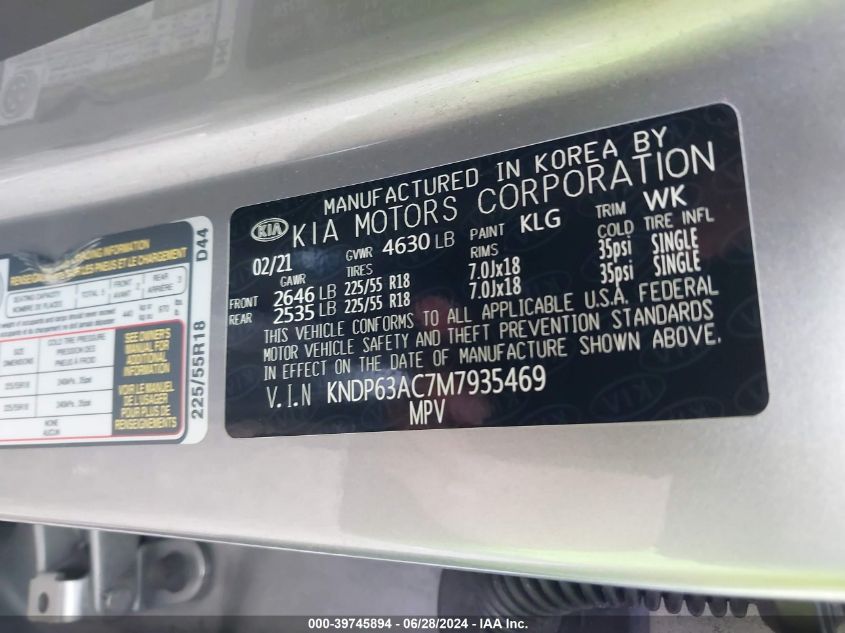 2021 Kia Sportage S VIN: KNDP63AC7M7935469 Lot: 39745894