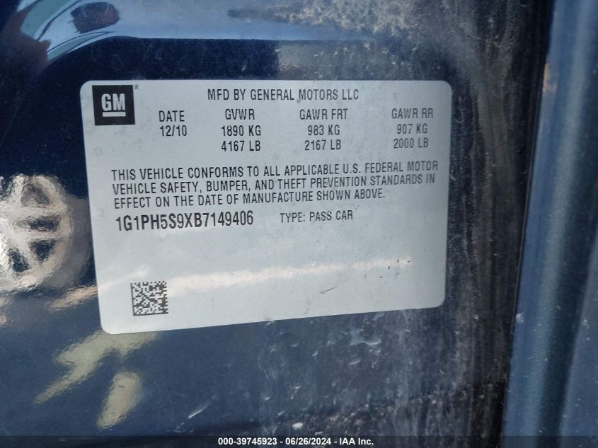2011 Chevrolet Cruze Ltz VIN: 1G1PH5S9XB7149406 Lot: 39745923