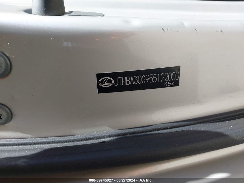 2005 Lexus Es 330 VIN: JTHBA30G955122000 Lot: 39745927