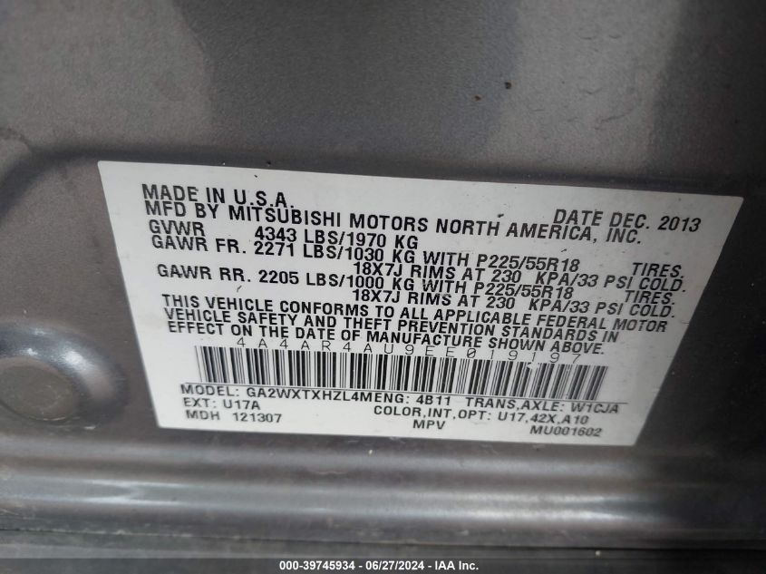 2014 MITSUBISHI OUTLANDER SPORT SE - 4A4AR4AU9EE019197