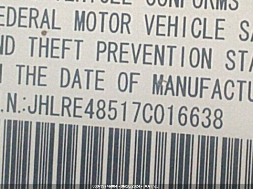 2007 Honda Cr-V Ex VIN: JHLRE48517C016638 Lot: 39746004