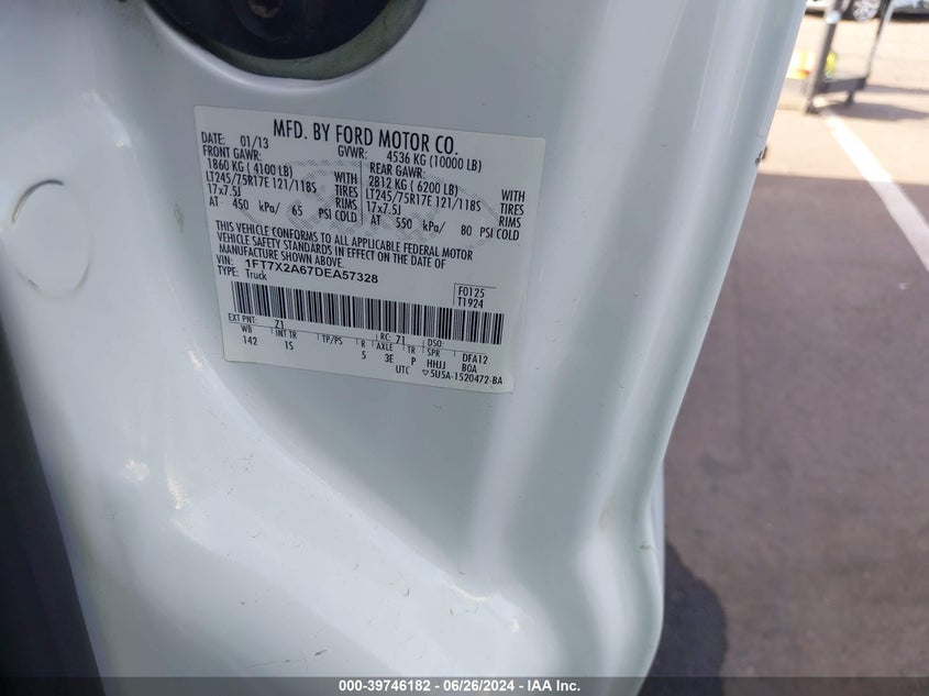 2013 Ford F-250 Xl VIN: 1FT7X2A67DEA57328 Lot: 39746182