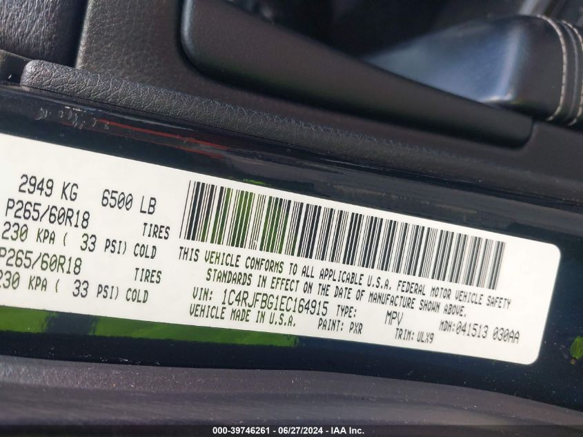 2014 Jeep Grand Cherokee Limited VIN: 1C4RJFBG1EC164915 Lot: 39746261