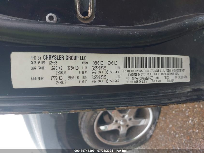 2010 Dodge Ram 1500 VIN: 1D7RB1CT4AS126533 Lot: 39746299