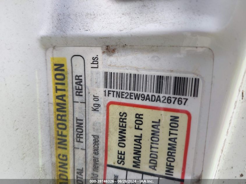 2010 Ford E-250 Commercial/Recreational VIN: 1FTNE2EW9ADA26767 Lot: 39746326