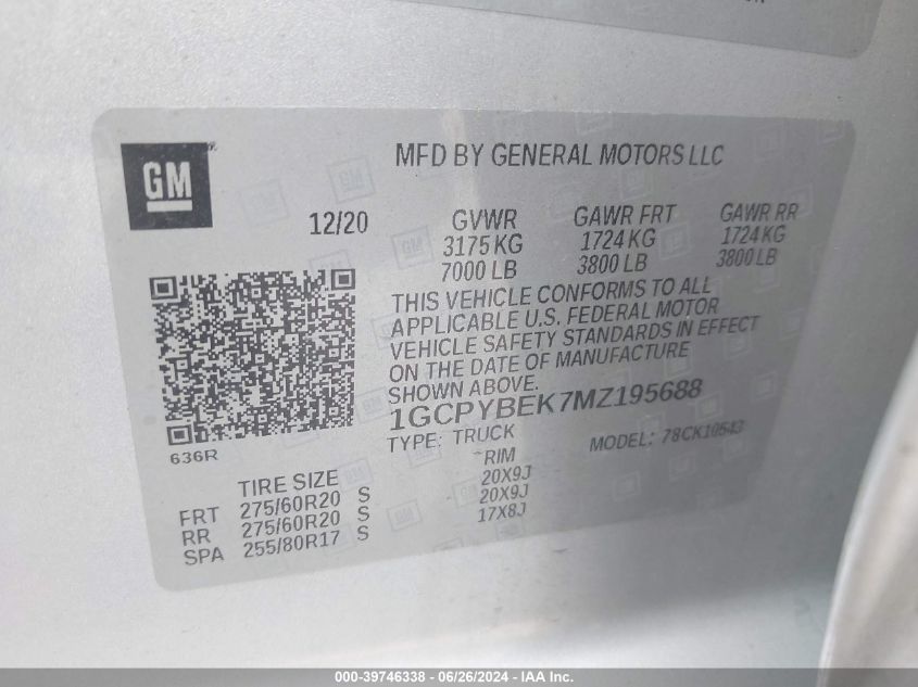 2021 Chevrolet Silverado 1500 4Wd Short Bed Custom VIN: 1GCPYBEK7MZ195688 Lot: 39746338