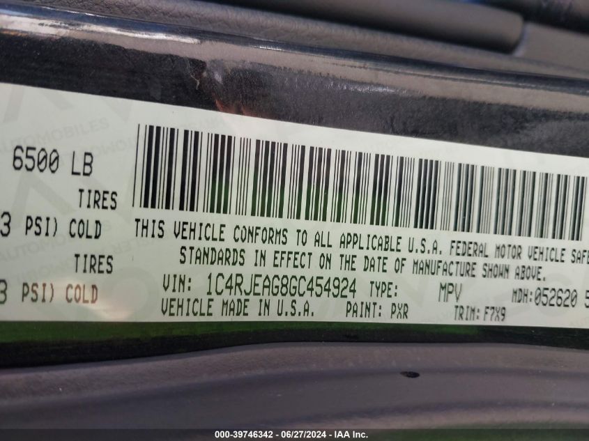 2016 Jeep Grand Cherokee Laredo VIN: 1C4RJEAG8GC454924 Lot: 39746342