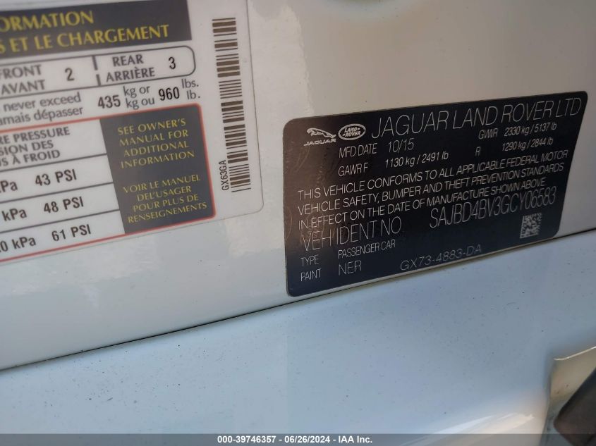 2016 Jaguar Xf 35T Premium VIN: SAJBD4BV3GCY06583 Lot: 39746357