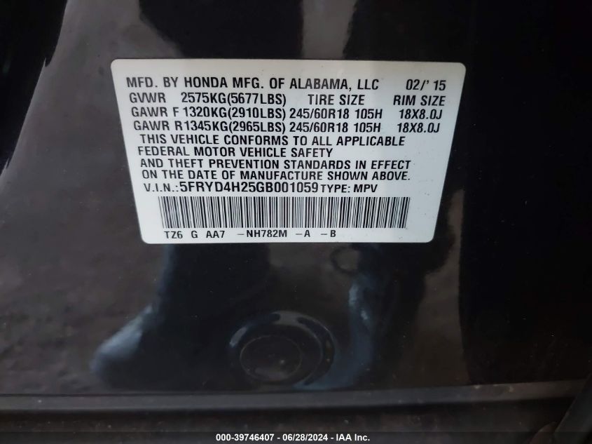 VIN 5FRYD4H25GB001059 2016 Acura MDX, Acurawatch Pl... no.9