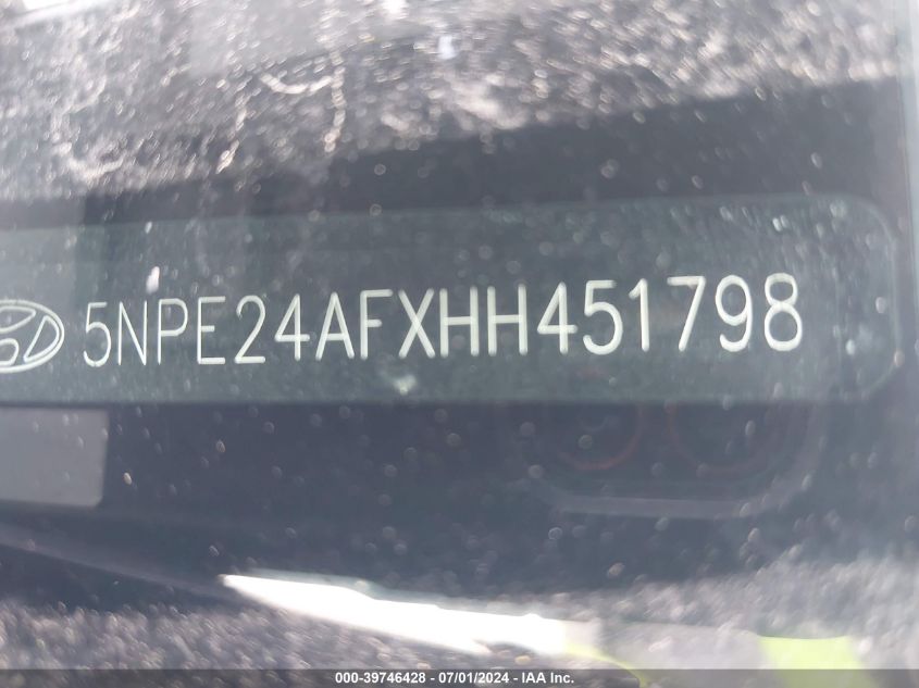 2017 Hyundai Sonata VIN: 5NPE24AFXHH451798 Lot: 39746428