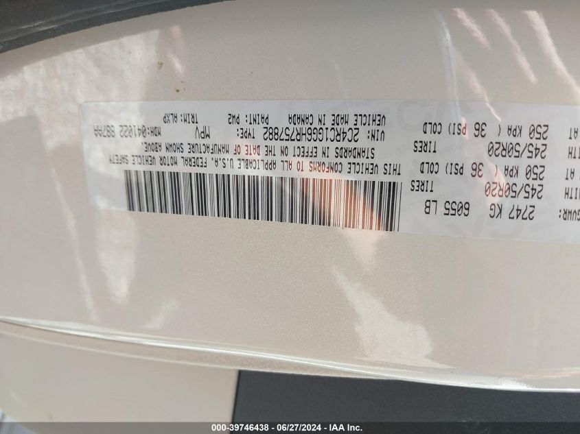 2017 Chrysler Pacifica Limited VIN: 2C4RC1GG6HR757882 Lot: 39746438