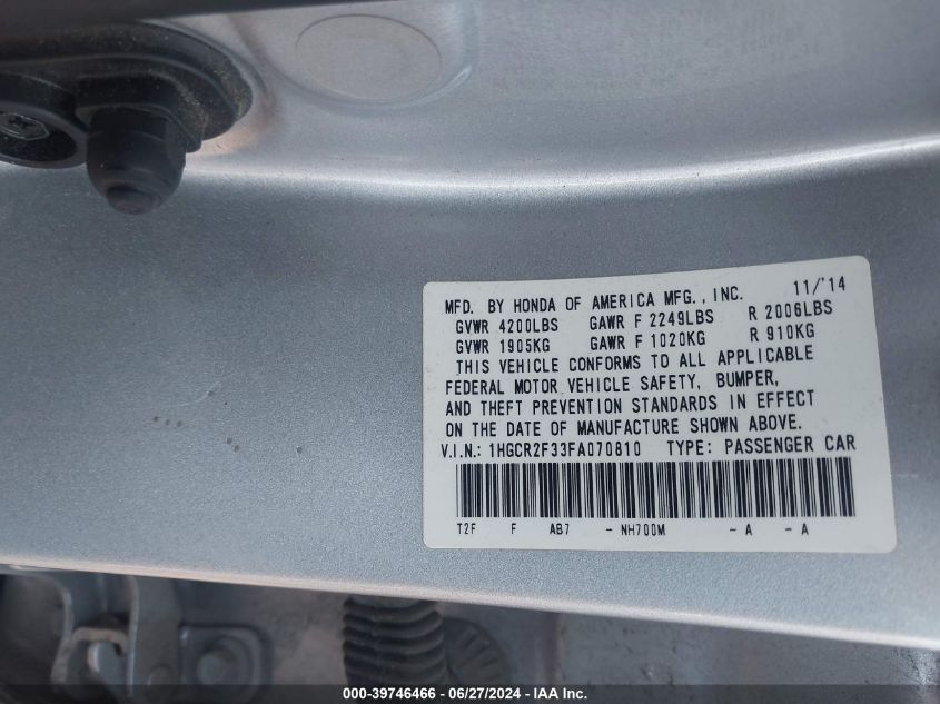 1HGCR2F33FA070810 2015 Honda Accord Lx