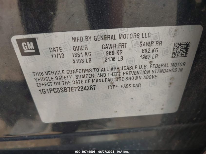 1G1PC5FB7E7234287 2014 Chevrolet Cruze