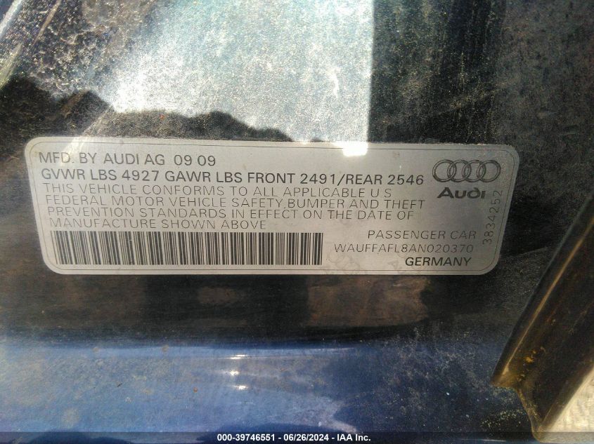 WAUFFAFL8AN020370 | 2010 AUDI A4