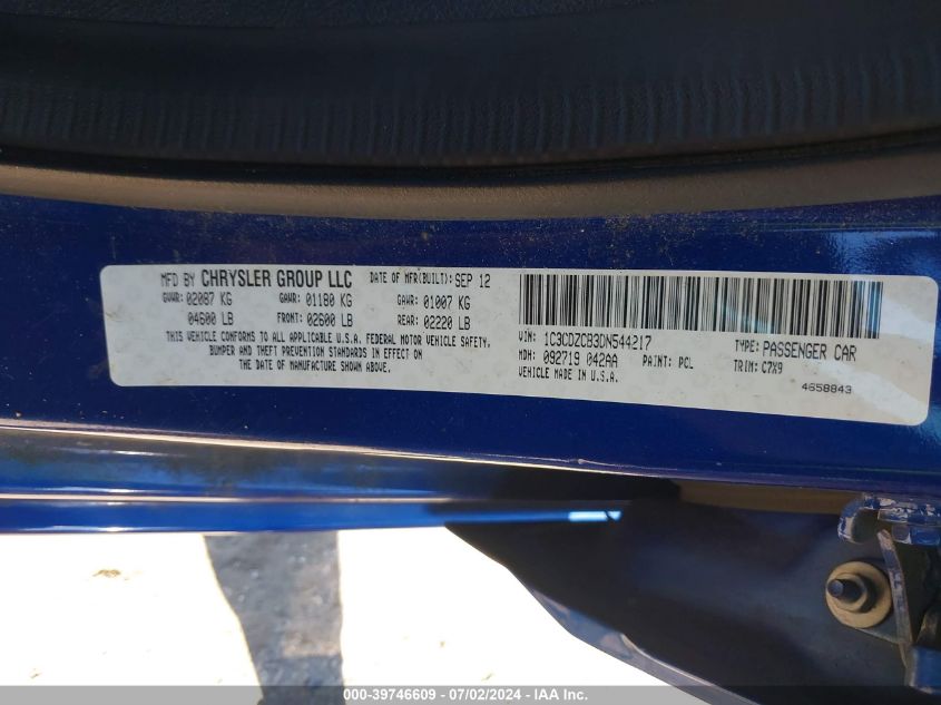 2013 Dodge Avenger Sxt VIN: 1C3CDZCB3DN544217 Lot: 39746609