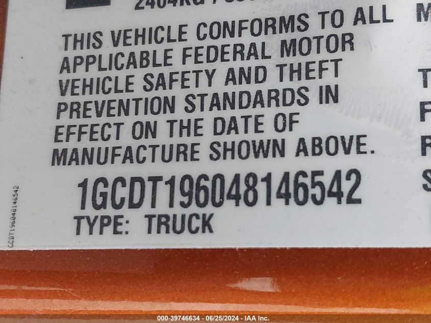2004 Chevrolet Colorado Ls VIN: 1GCDT196048146542 Lot: 39746634