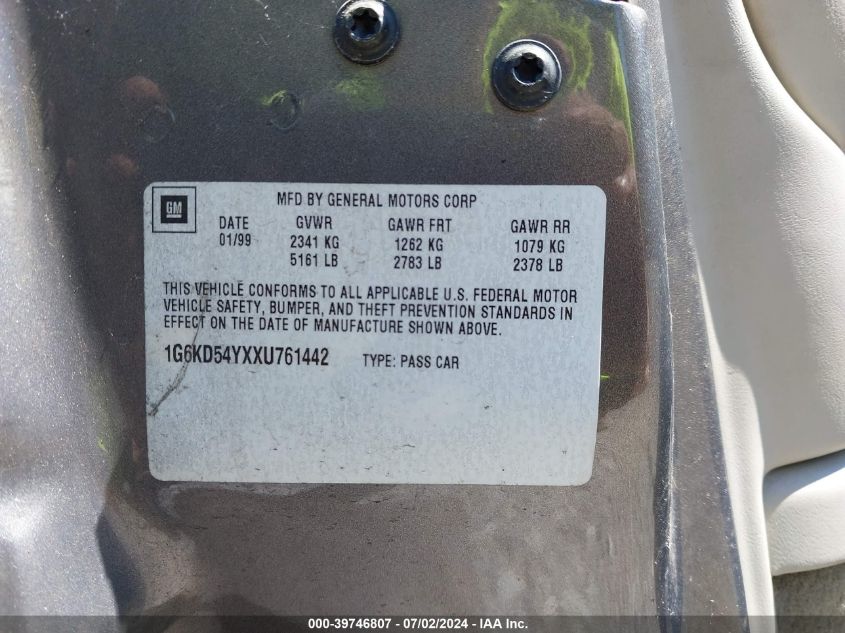 1999 Cadillac Deville VIN: 1G6KD54YXXU761442 Lot: 39746807