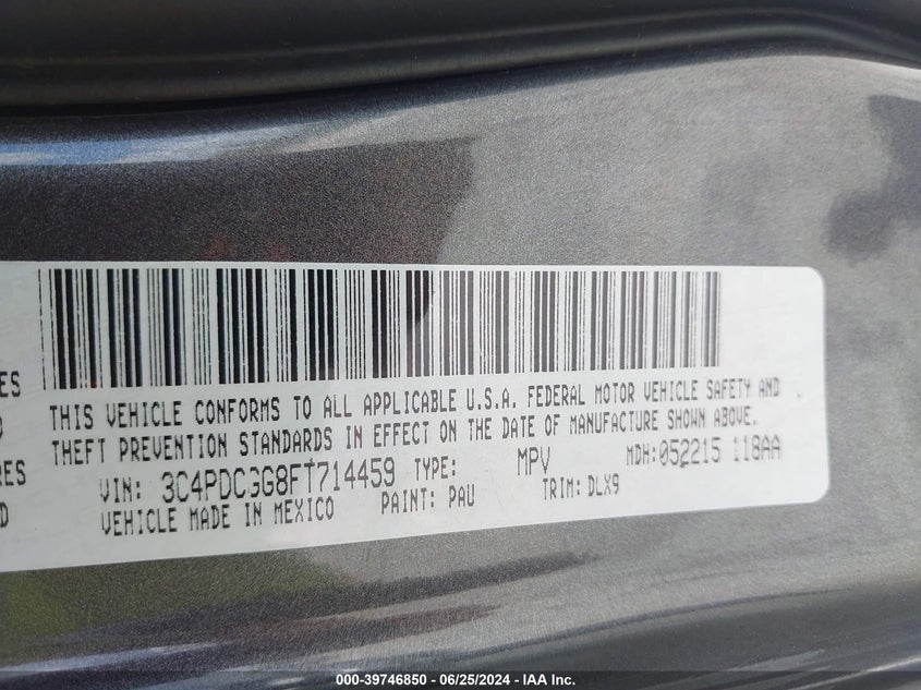 2015 Dodge Journey Crossroad VIN: 3C4PDCGG8FT714459 Lot: 39746850