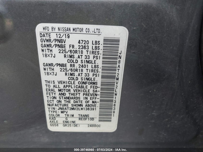 2020 NISSAN ROGUE SV INTELLIGENT AWD - JN8AT2MV2LW136391