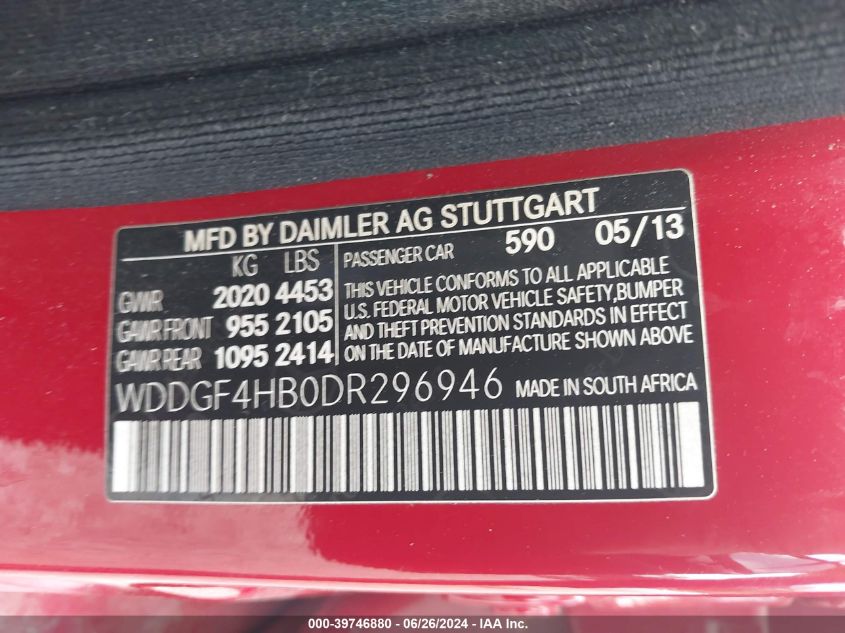 2013 Mercedes-Benz C 250 Luxury/Sport VIN: WDDGF4HB0DR296946 Lot: 39746880