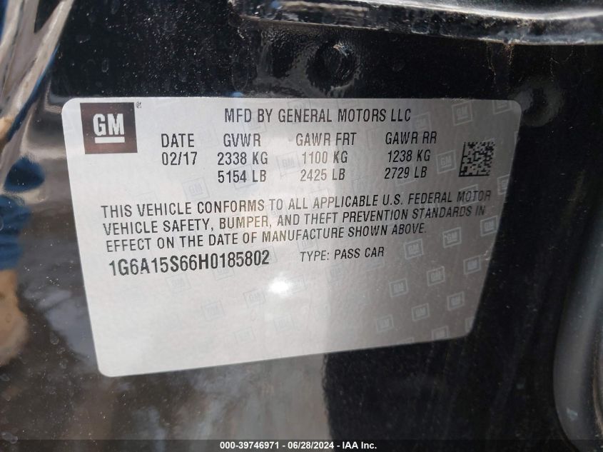 1G6A15S66H0185802 2017 Cadillac Cts-V