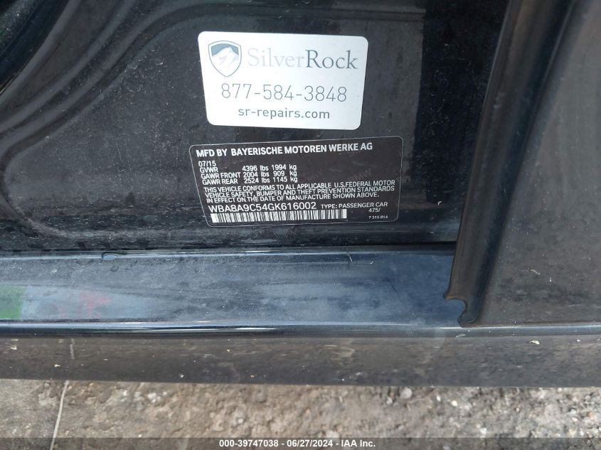 2016 BMW 320 I VIN: WBA8A9C54GK616002 Lot: 39747038