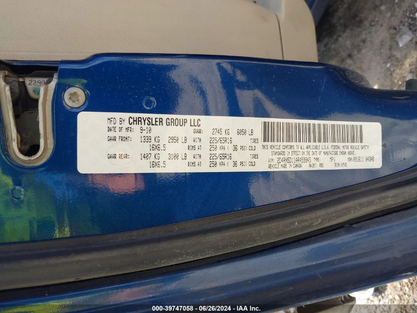 2010 Dodge Grand Caravan Sxt VIN: 2D4RN5D11AR459945 Lot: 39747058