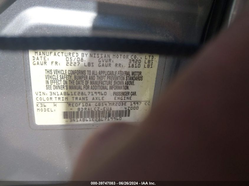 2008 Nissan Sentra 2.0 VIN: 3N1AB61E28L719960 Lot: 39747083