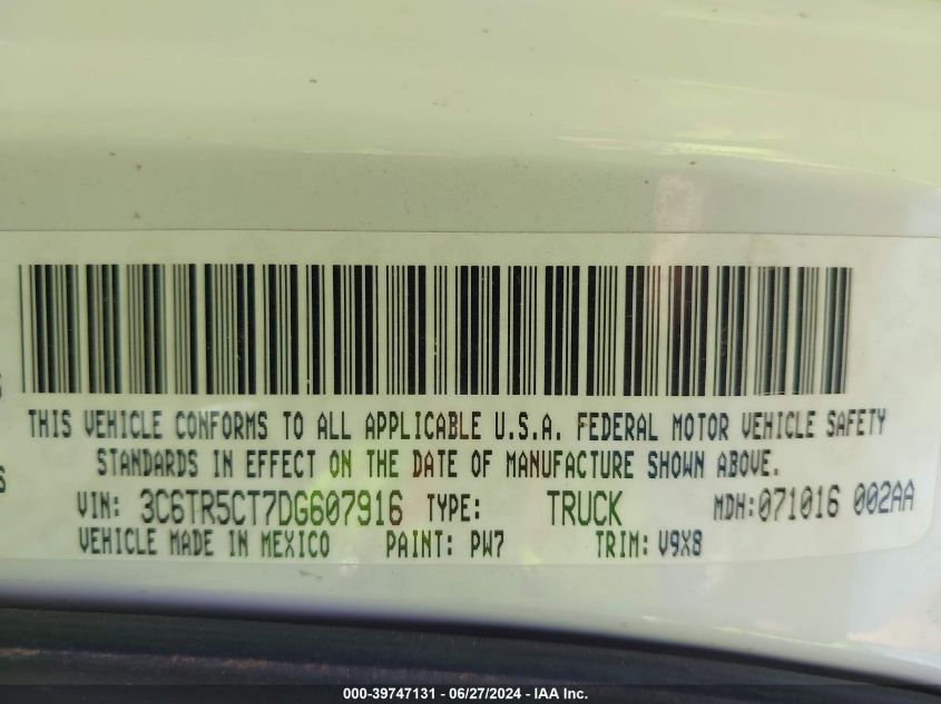 2013 Ram 2500 St VIN: 3C6TR5CT7DG607916 Lot: 39747131
