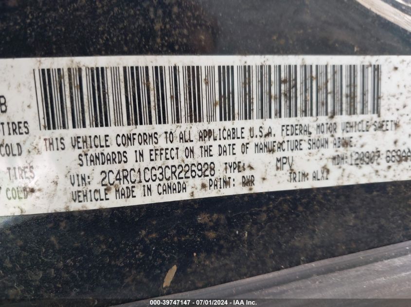 2012 Chrysler Town & Country Touring-L VIN: 2C4RC1CG3CR226928 Lot: 39747147