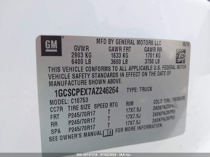 2010 Chevrolet Silverado 1500 Work Truck VIN: 1GCSCPEX7AZ246264 Lot: 39747218